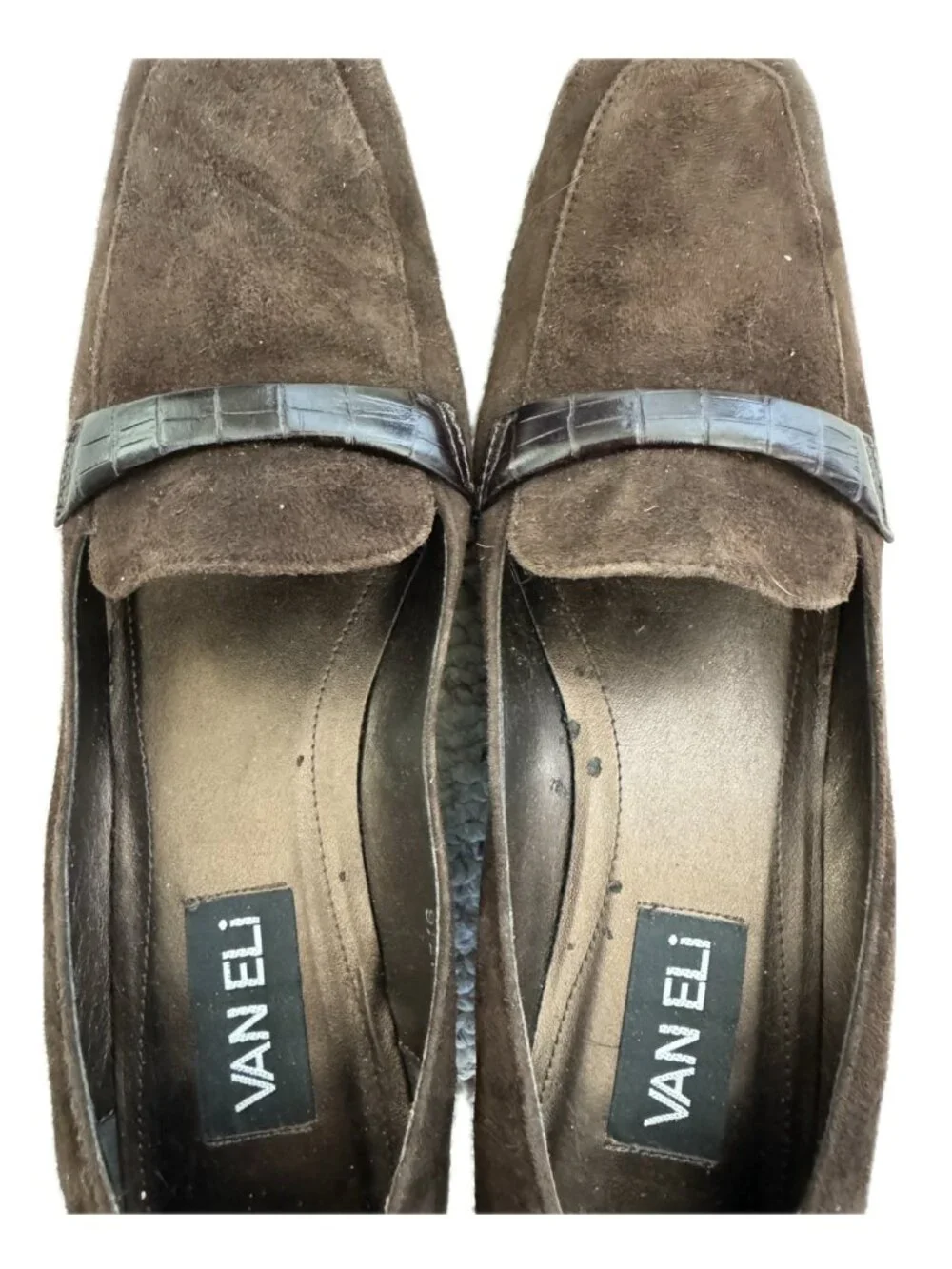 Vaneli Chocolate Brown Suede Wedge Loafer Slip on Shoes Sz 9.5